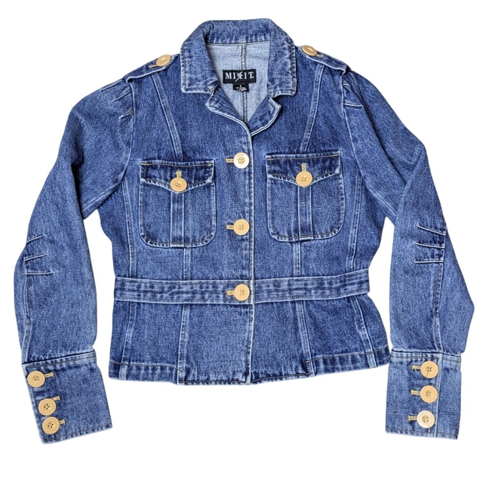 Mixit Y2K Moto Military Short Denim Jacket Women's 8